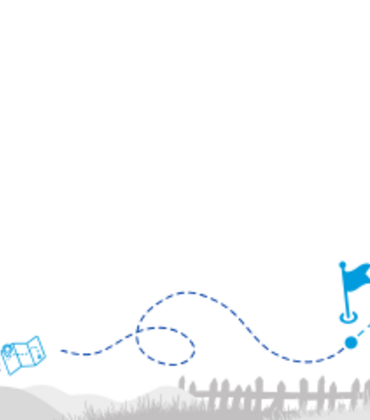 A person icon hiking through a map on a dotted pathway