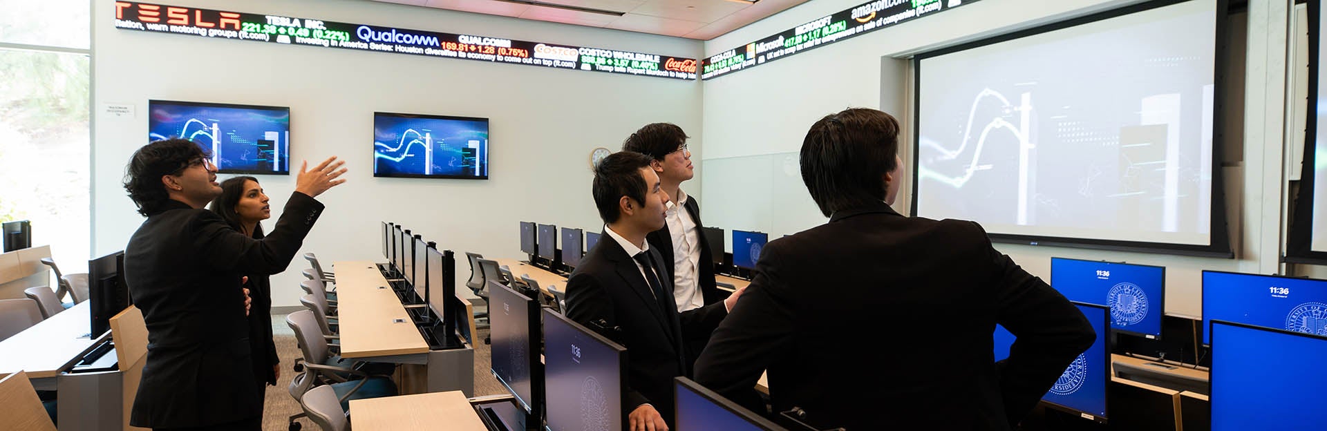 Undergraduate Students in the School of Business Building Ticker Room