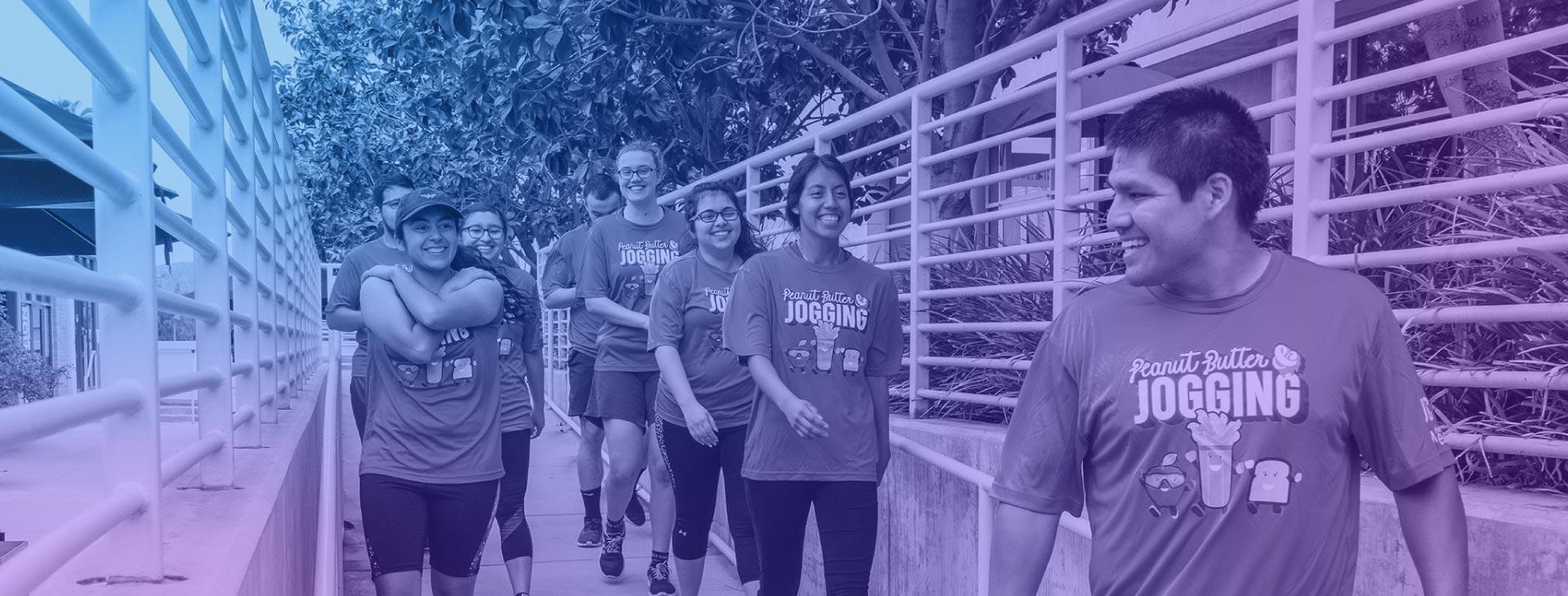 A group of students participate in the Peanut Butter & Jogging event.