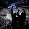 Guests cheering from stands