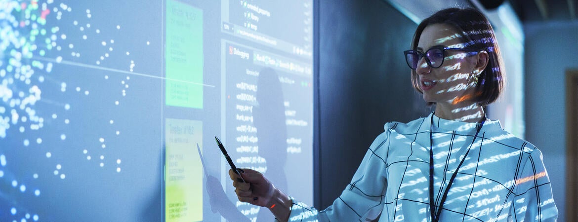 Professor teaching data analysis class