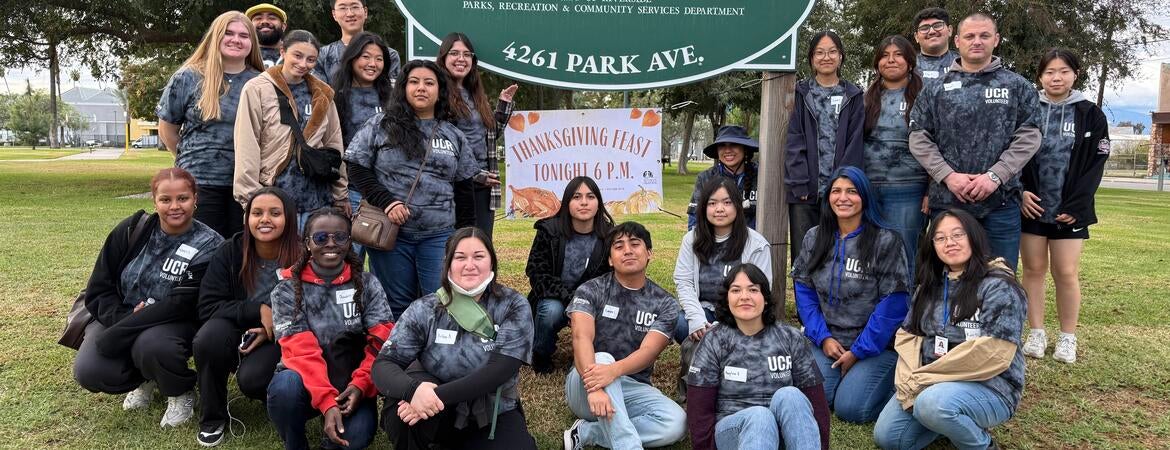 UCR students posing for a photo at Lincoln Park after community service event