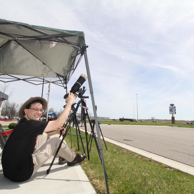 Morris Maduro gets ready to watch solar eclipse