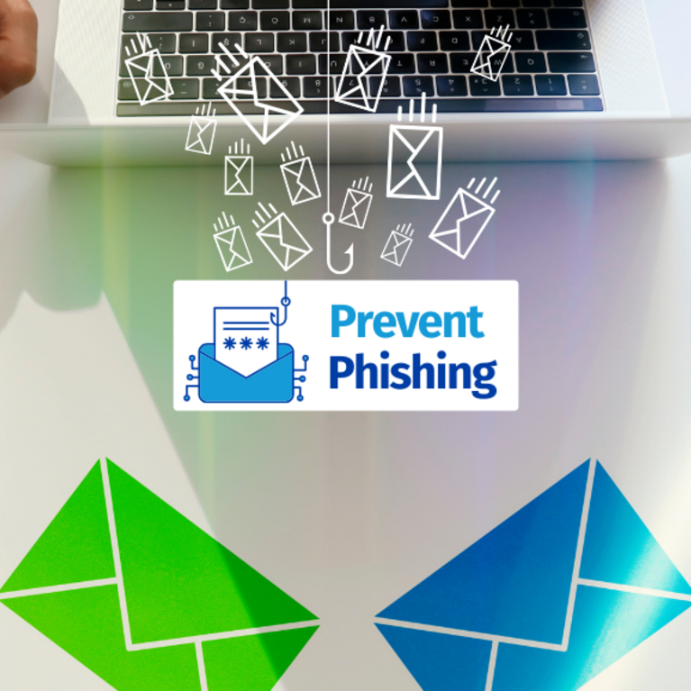 Image of envelope with hook and the words Prevent Phishing