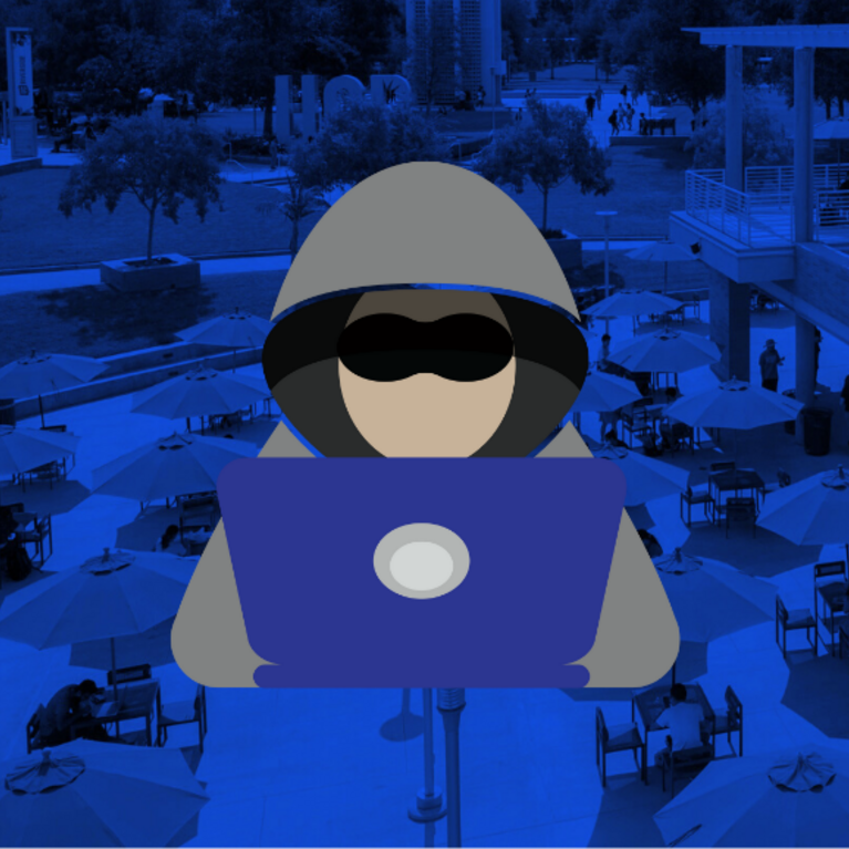 Animated ominous figure on laptop