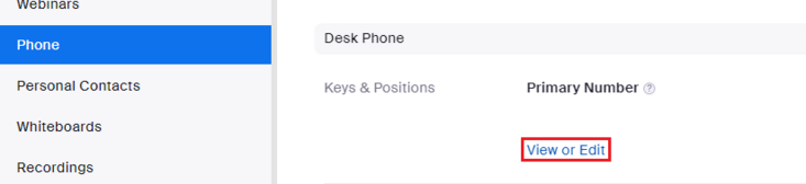 View or edit primary number zoom phone screen