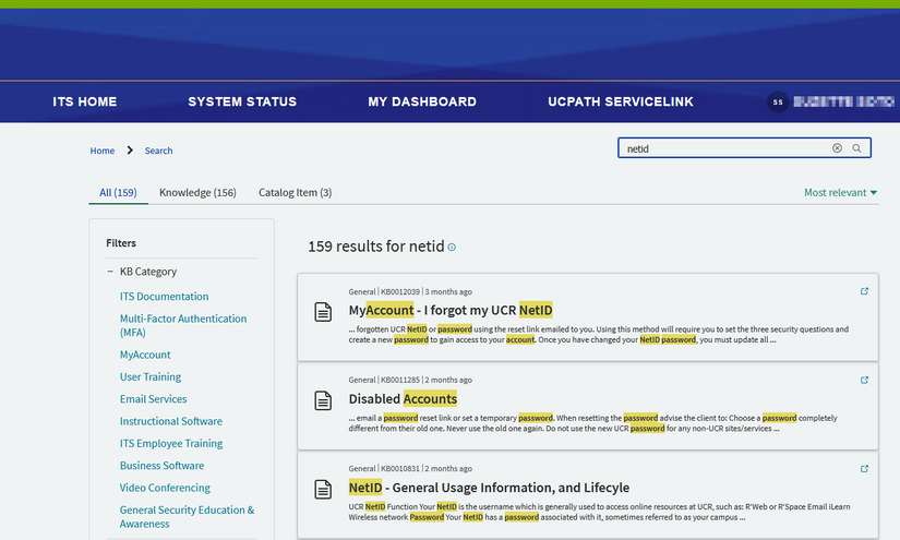 ServiceNow AI Search results for keyword NetID