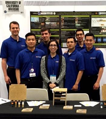 In top photo (L to R) Team Husk-to-Home: Dennis Jones, Brandon Leu, Colin Eckerle, Jacqueline Ortega, Jose Corbala-Delgado, Brian Rojas-Lerena and Kevin Li. 