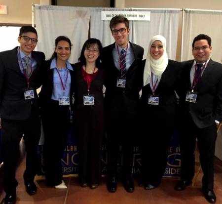 In photo (L to R): Chris Yang, Lamees Alkhamis, Kawai Tam (advisor), Colin Eckerle, Jeniene Abugherir and Joel Sanchez Not in photo: Advisors: Michael Rust and David Kisailus