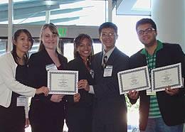 Undergraduate team: Lindsay Yee, Nichola Kinsinger, Christina Zapata and Quoc-Hung Phan. Also in photo Sudeep Popat, the poster presentation winner in the graduate category. Not in photo: advisors Marc Deshusses, Yushan Yan and Kawai Tam