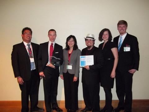 Pictured left to right: Alfred Liu, Andrew Mikkelson, Kawai Tam (advisor), James Gutierrez (recipient of the Outstanding Student Award), Cindy Brito, and Caleb Stanton