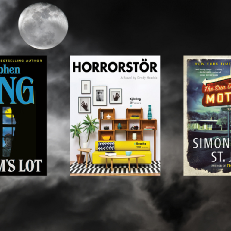 Image of a cloudy night with books from the Spooky Books digital collection