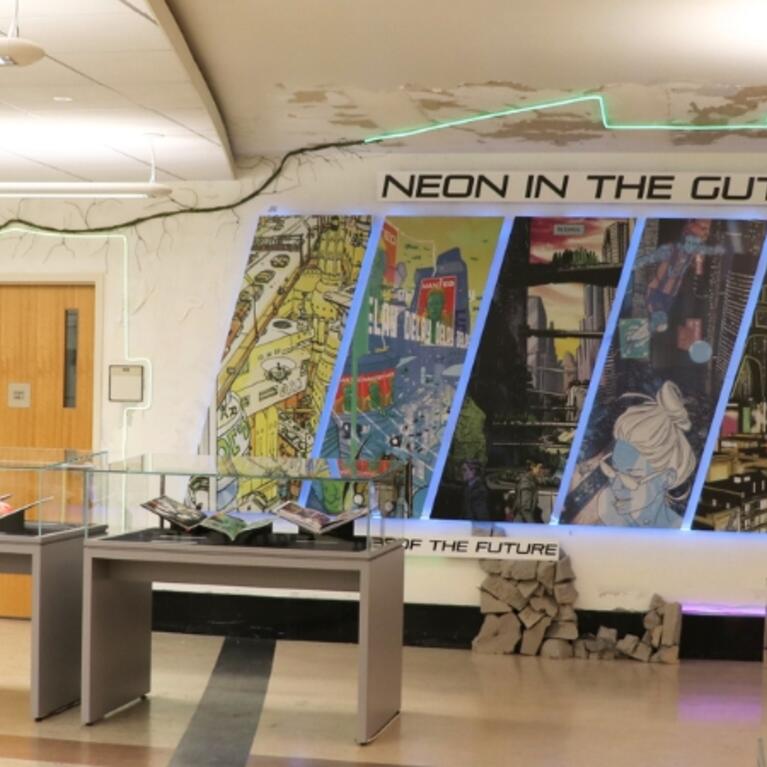 Wide shot picture of Neon in The Gutters exhibit