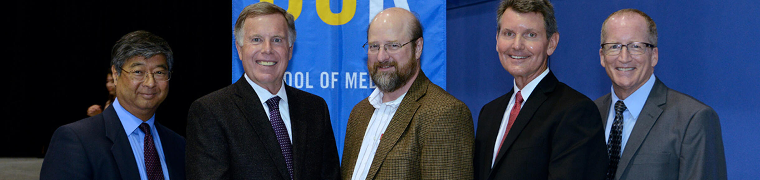 Members of the inaugural class of the UCR/UCLA Program in Biomedical Sciences at the first graduation ceremony for the UCR School of Medicine in 2017. 