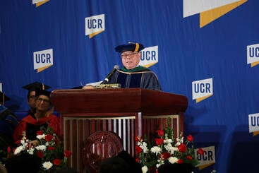 Peter Igarashi speaking at commencement