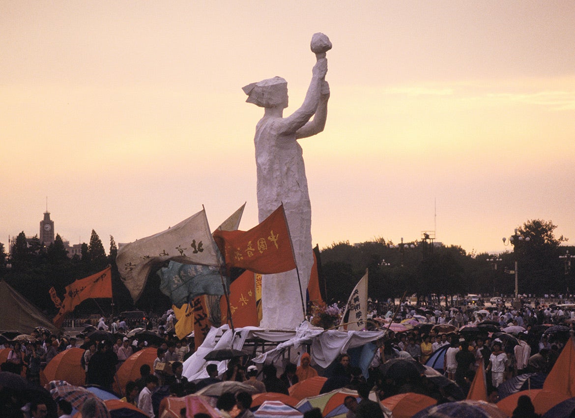 Demonstrators gathered in Tiananmen Square in Beijing, China on June 1, 1989.