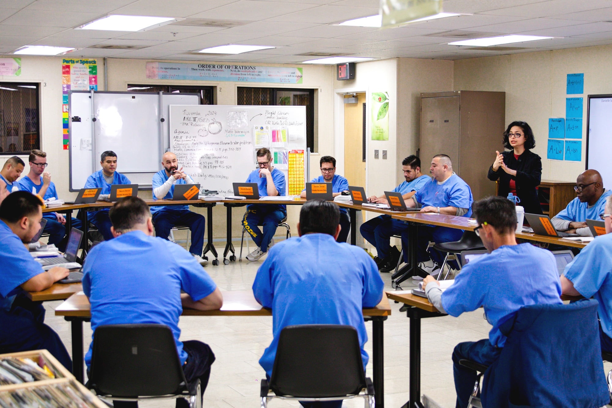 Farah Godrej leads a class at the Norco facility in fall.