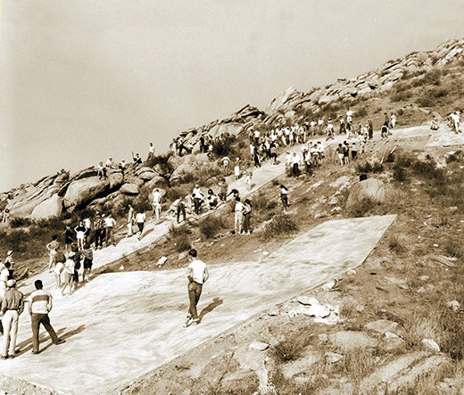 UCR volunteers maintaining the Big C on Box Springs Mountain