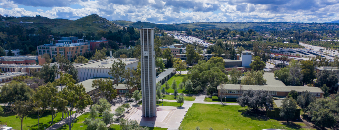 a drone image of campus.