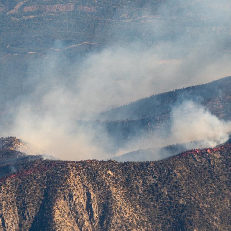 A picture of the fires burning in California between Joshua Tree and Los Angeles from above