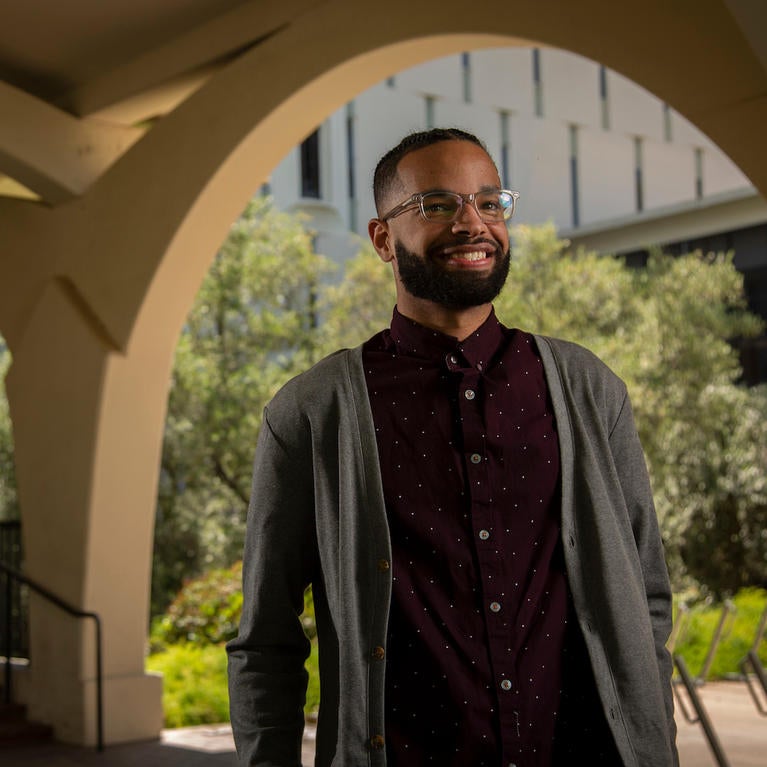 Portrait of Jonathan "Johnny" Walters, for 2020 senior profile.  GSOE-Single-Subject English Credential and Master’s Degree in Education