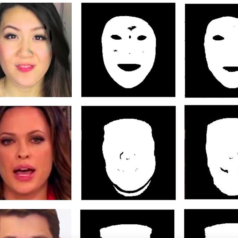 A figure from a scientific paper showing an automated approach to detecting manipulated facial expressions in videos