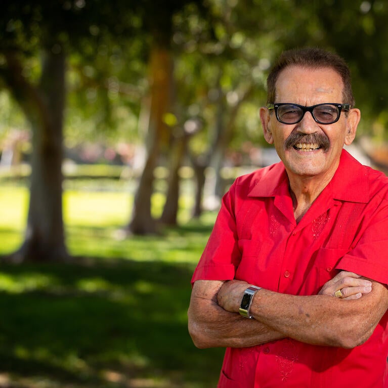 Alfredo Mirandé, a UC Riverside distinguished professor of sociology and ethnic studies, on Wednesday, September 21, 2022. (UCR/Stan Lim)