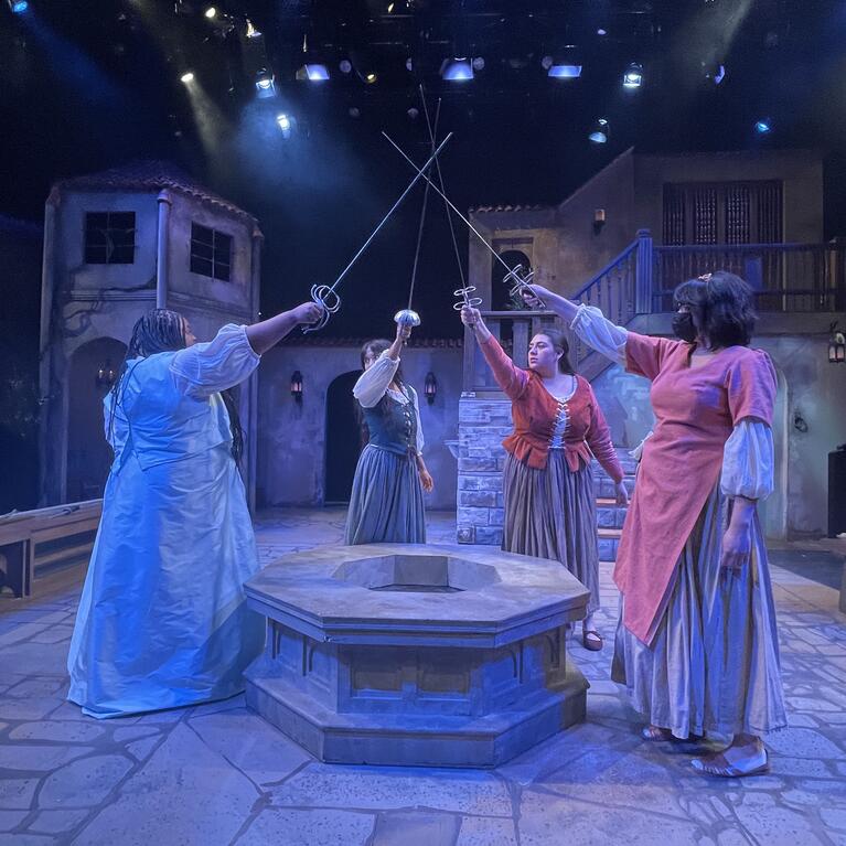 A dress rehearsal of the UCR Theatre play Fuenteovejiuna 