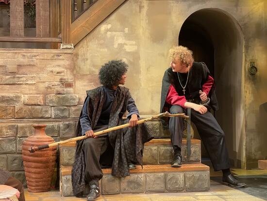 Two UCR Theatre students in the university's production of Fuenteovejuna