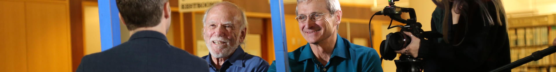 Nobel Laureates in an Interview at a mock Lemonade-stand set-up