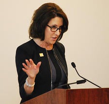 Susan Atherton giving a speech