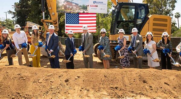 Groundbreaking ceremony 2023, campus leaders shoveling dirt