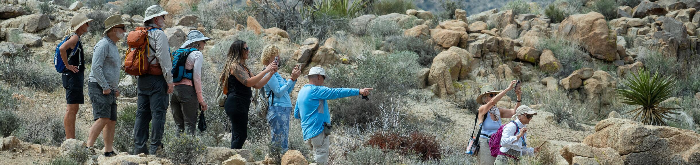 A group of people outside of Joshua Tree 
