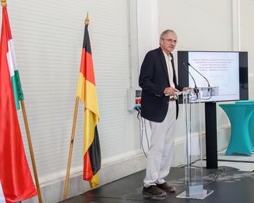 Richard Schrock speaking at groundbreaking ceremony