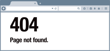 Browser window with 404 error page not found