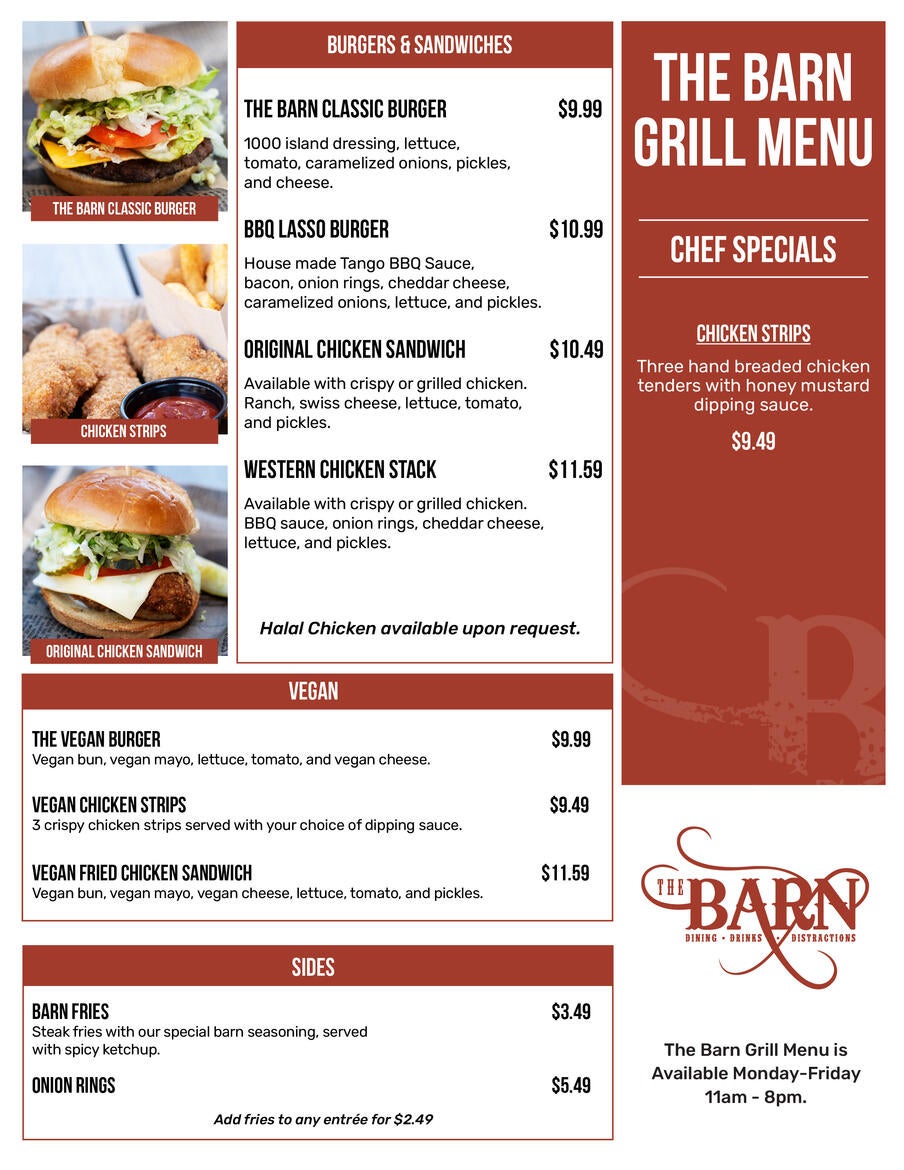 The Barn Happy Hour Menus