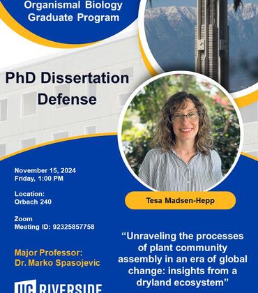 THE EEOB GRADUATE PROGRAM IS PROUD TO ANNOUNCE THE PH.D. DISSERTATION DEFENSE OF TESA MADSEN-HEPP