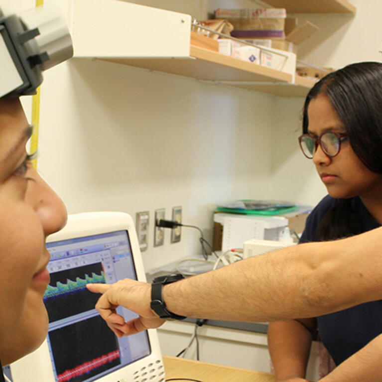 Mechanical Engineering assistant professor Kaveh Laksari conducting brain-trauma research in his lab.