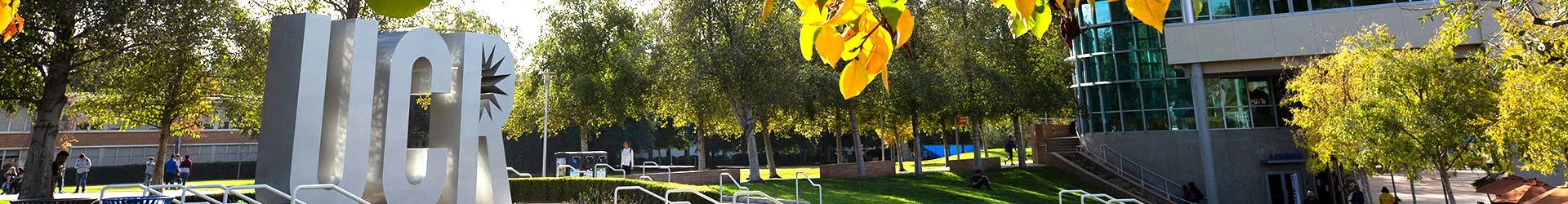 UCR environmental letters outside of the HUB during the fall.