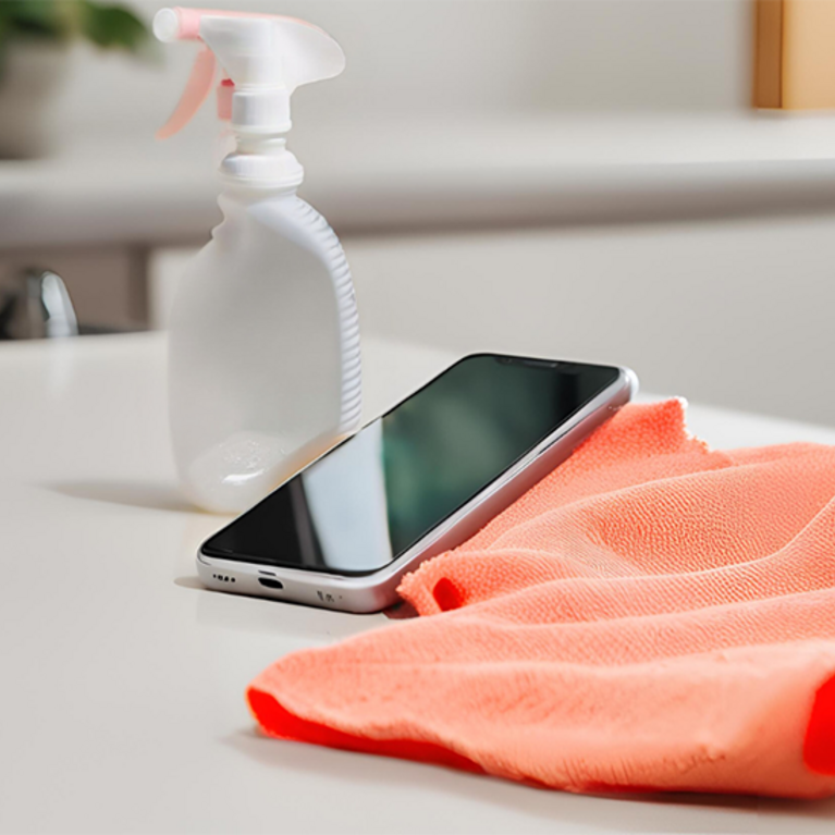 Phone next to microfiber cloth