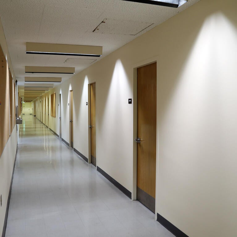 Long hallway with doors