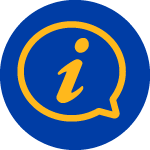 Icon of a speech bubble holding an italicized i, inside a blue circle