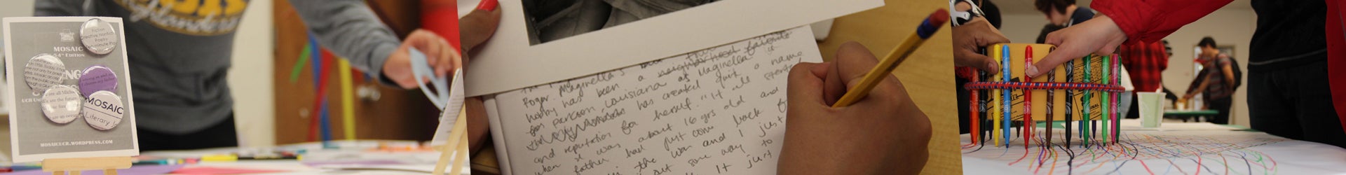 Collage of people reading and writing