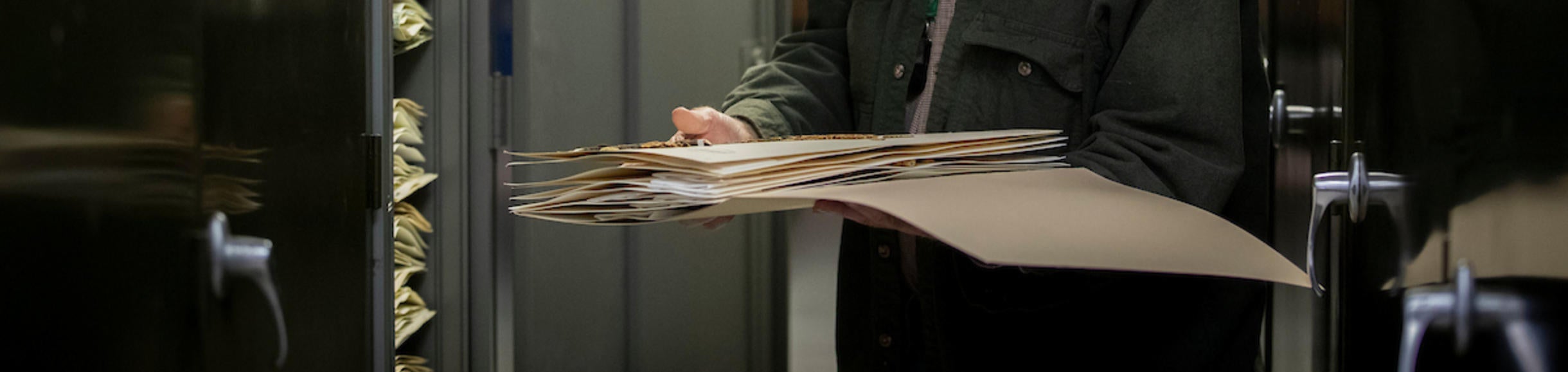 Curator Andrew Sanders holding specimens from the herbarium's large collection of California flora. (Stan Lim/UCR)​