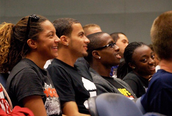 Students smiling at meeting