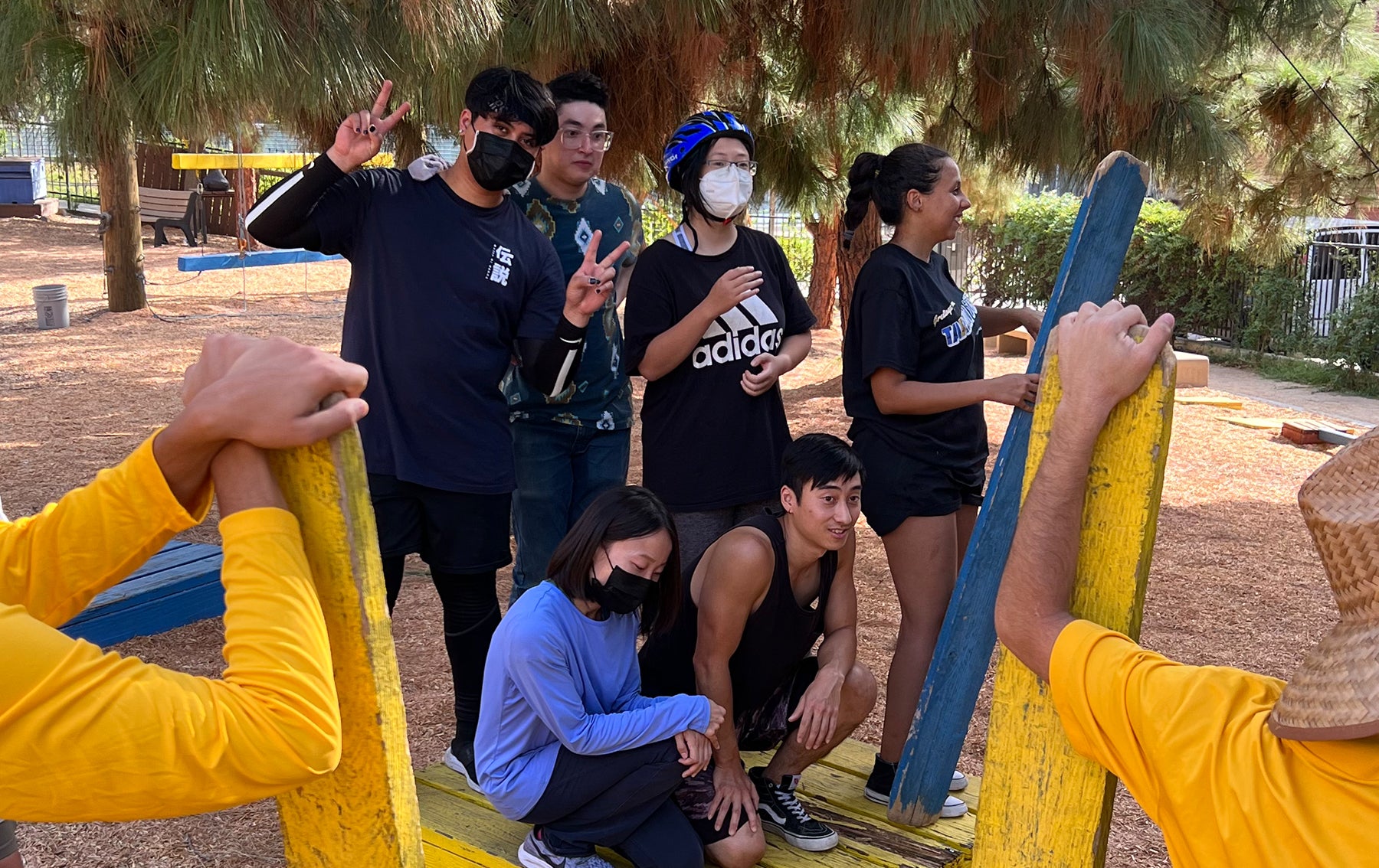 students standing on platform