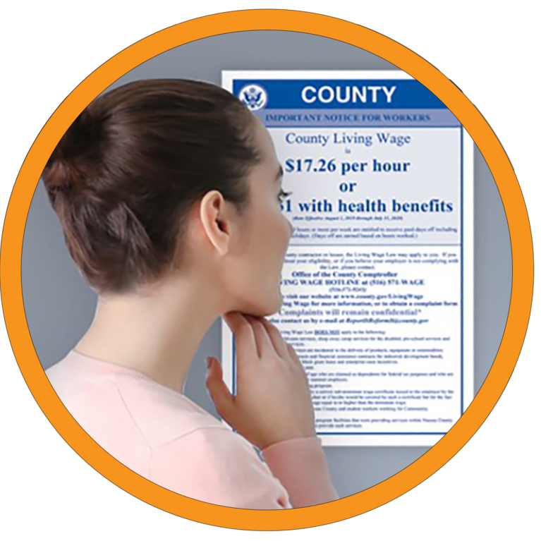 Woman reviewing Mandatory Work Poster