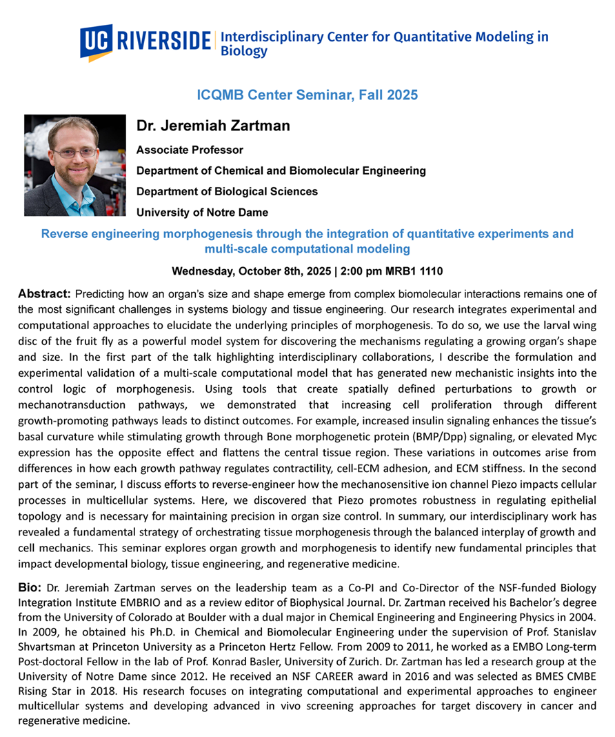 Dr. Jeremiah Zartman, Notre Dame Colloquium October 8th 2025