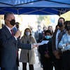 Visitors listen to remarks by U.S. Rep. Mark Takano during the Veterans Resource Center grand opening on February 24, 2022, at UC Riverside. (UCR/Stan Lim)