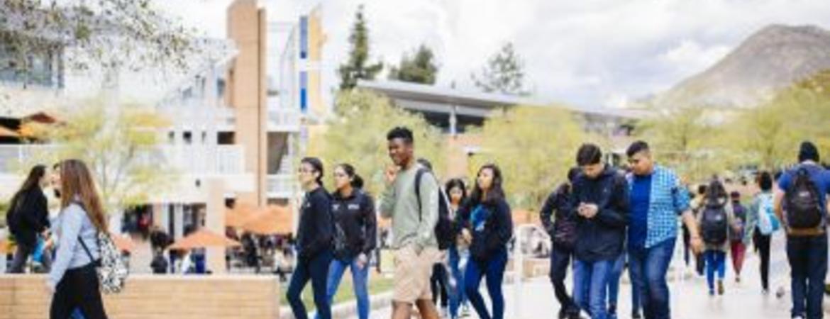 Students walking to campus